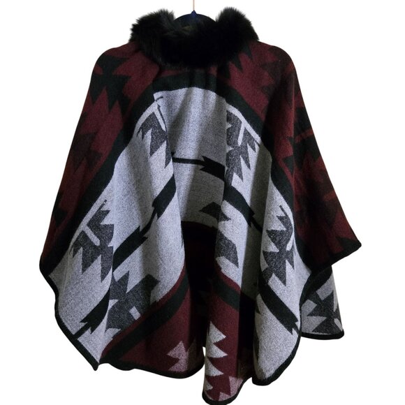Mitchie's Genuine Fur Wool Cashmere Blend Southwestern Pattern Wrap One Size - Picture 3 of 6